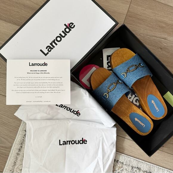 NIB Larroude Zuzi Slip On Platform Sandals in Blue Denim sz 7 - Picture 4 of 11